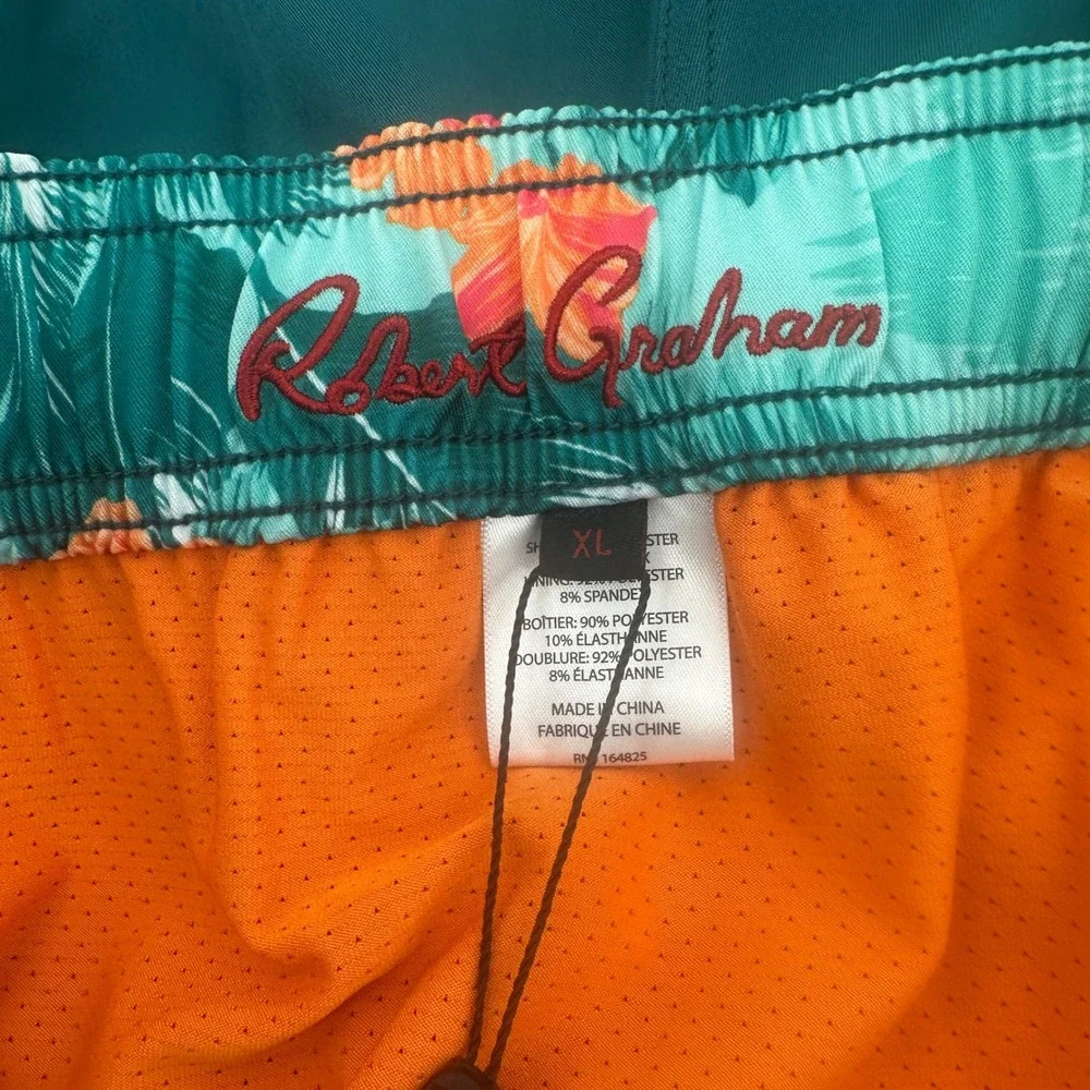 Robert Graham Swim Trunks Mens XL Teal Floral Pocket Regular Fit Modern NEW